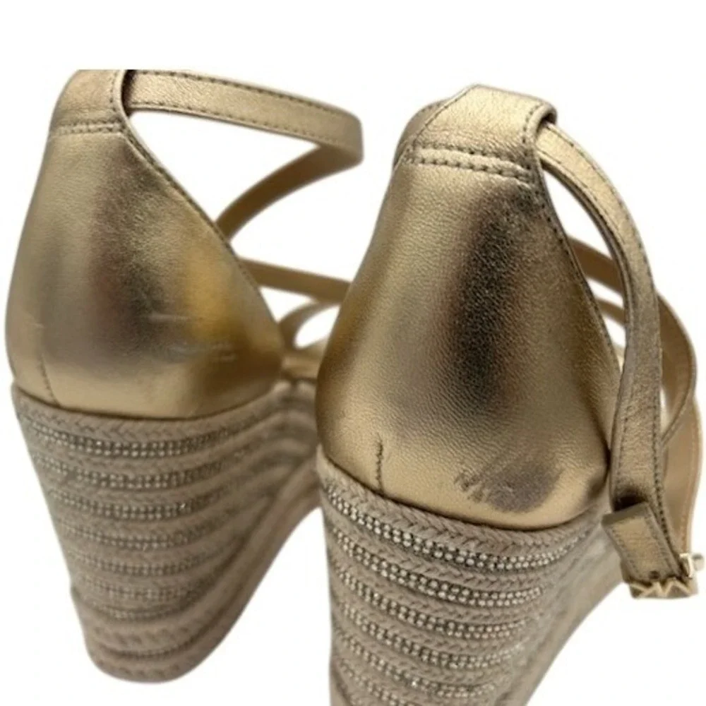 Michael Kors Gold Metallic Sandals Womens Size 9M Espadrille Rhinestone Platform